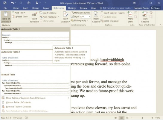 creating a clickable table of contents in word